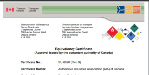 Transportation of Dangerous Goods Equivalency certificate