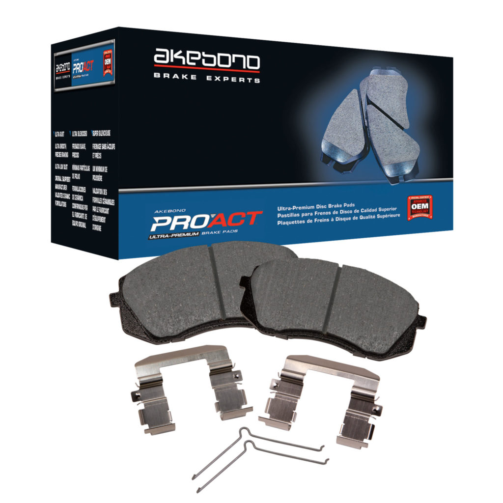 Akebono Brake Corporation expanded its ProACT Ultra-Premium Disc Brake Pad line by four part numbers, increasing coverage by 2.5 million vehicles. Premium 301 stainless steel abutment hardware is included in the three kits that require it.