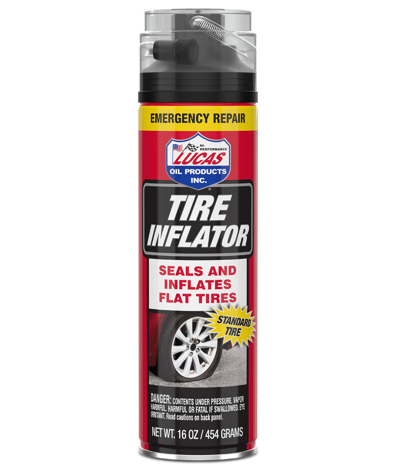 The Lucas Tire Inflator is an easy-to-use, non-flammable tire inflator and sealer for use in all passenger vehicles to quickly seal punctures and re-inflate a damaged tire.